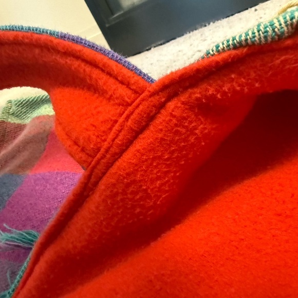 Mooncraft handmade NWT  button Red and Orange TasseledTote Bag lined flannel red - Picture 10 of 13